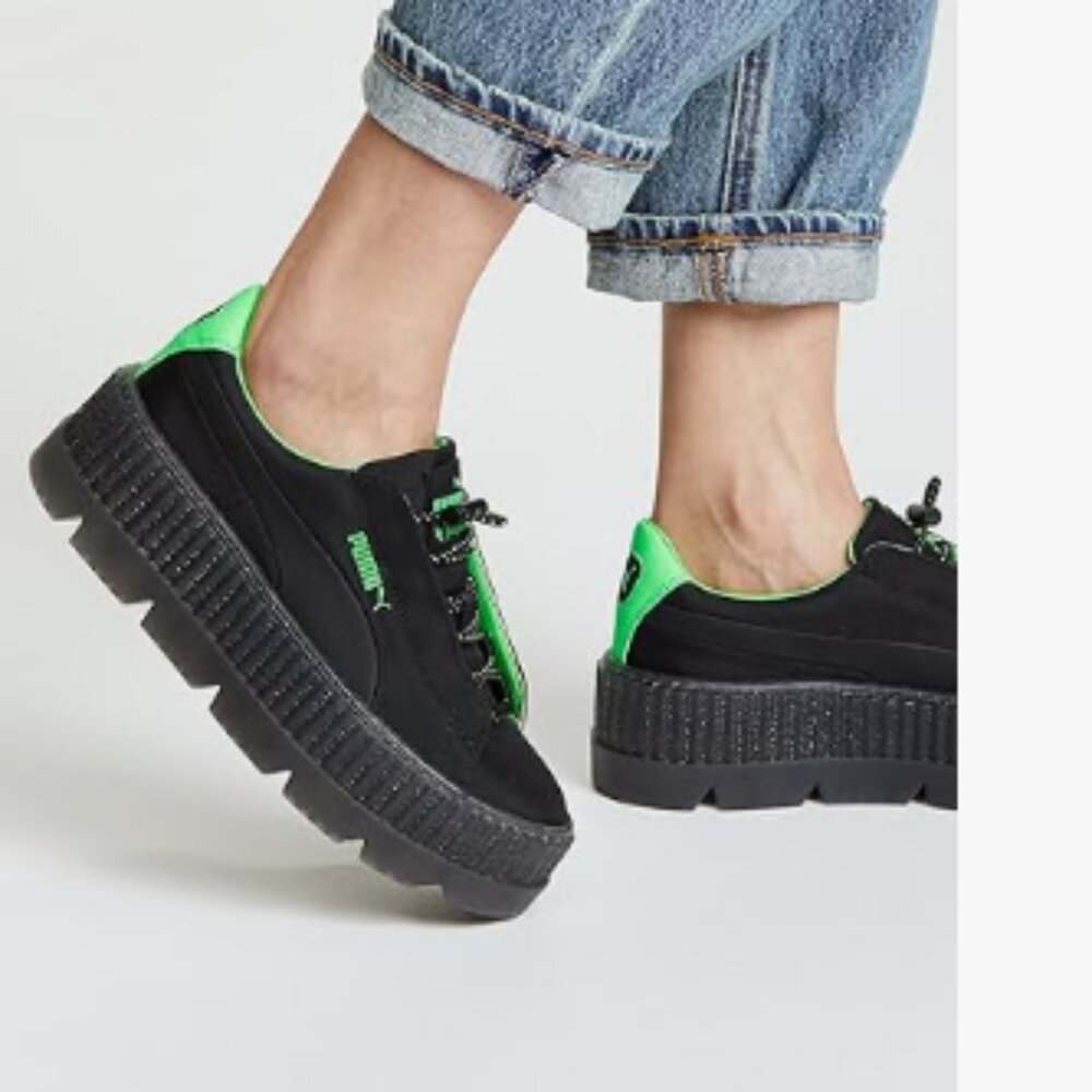 Puma Women's Black and Green Platform Sneakers - Picture 1 of 6